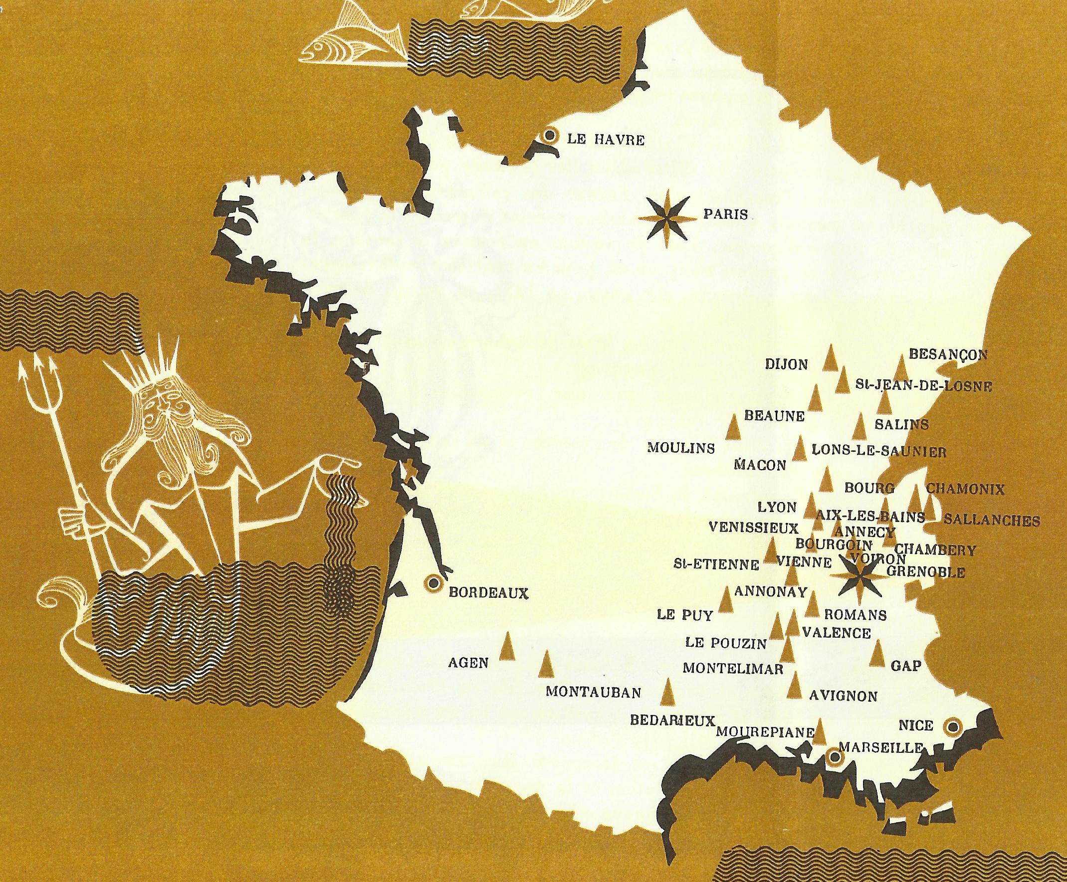 Carte des différents sites de présence de la société La Mure.