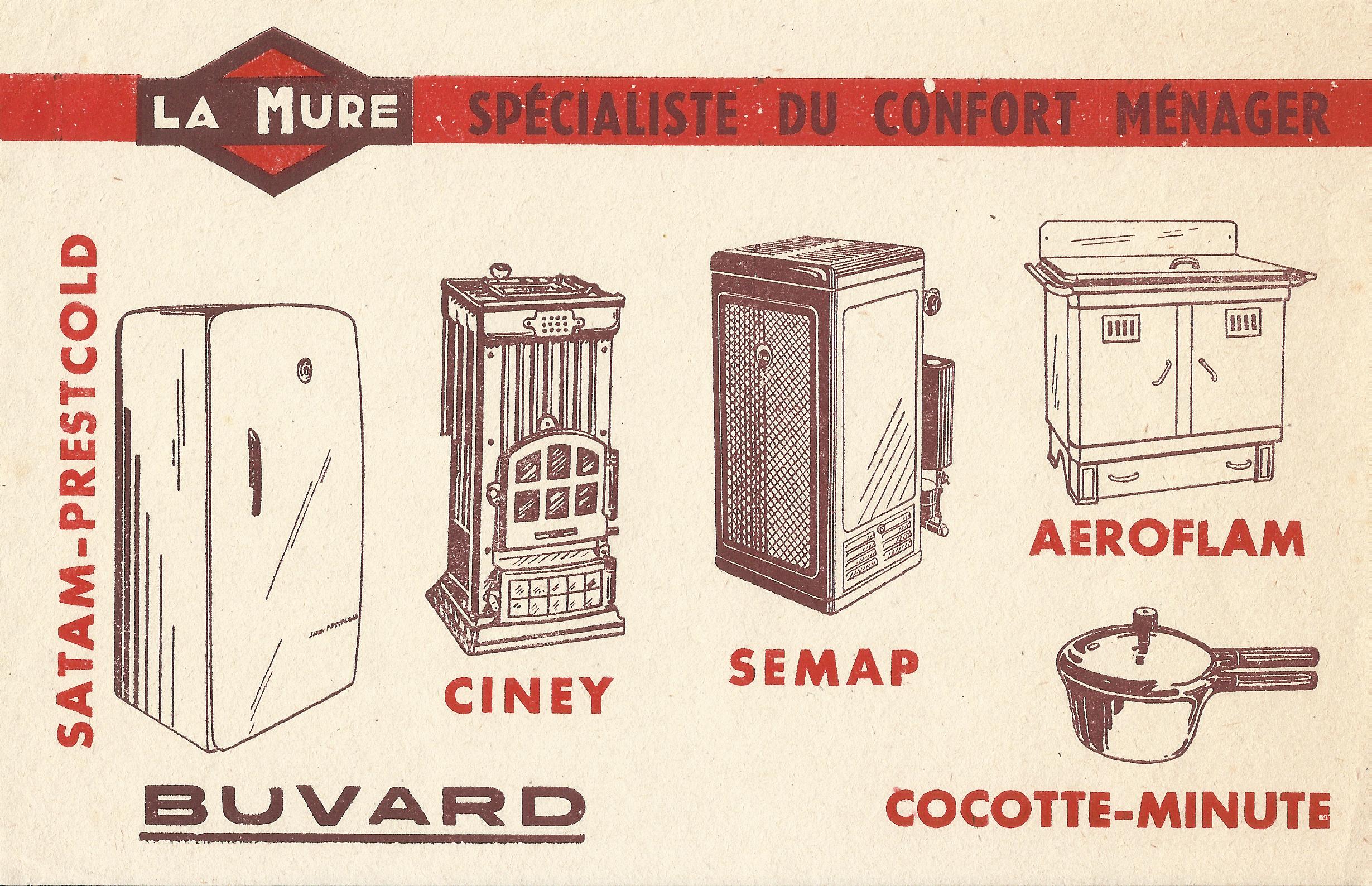 Buvard présentant les différents produits de la gamme Confort Ménager de La Mure